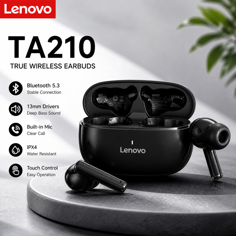 Type C Wired Earphones With Mic - Nieuwe Lenovo TA210 draadloze Bluetooth-hoofdtelefoon met