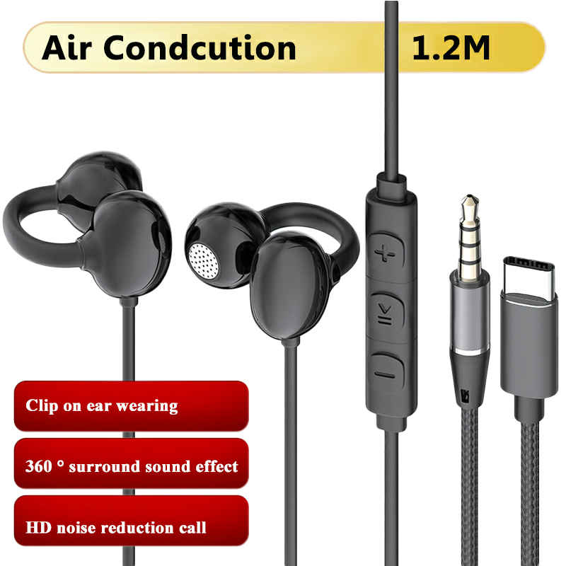 Open Ear Air Conduction Headphones - Bedrade open-oor hoofdtelefoon 3.5mm/Type-C luchtgeleiding oorklem